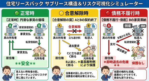 住宅リースバック サブリース構造＆リスク可視化シミュレーター